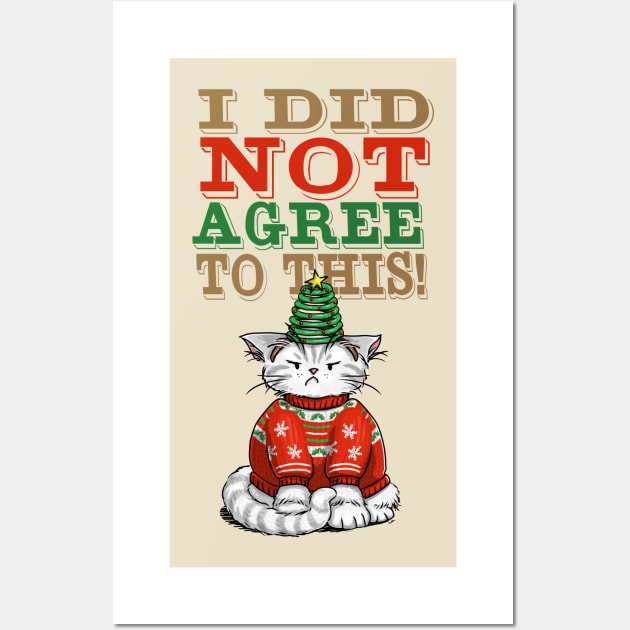 Disgruntled Cat in Ugly Christmas Sweater (light background) Wall Art by ElephantShoe